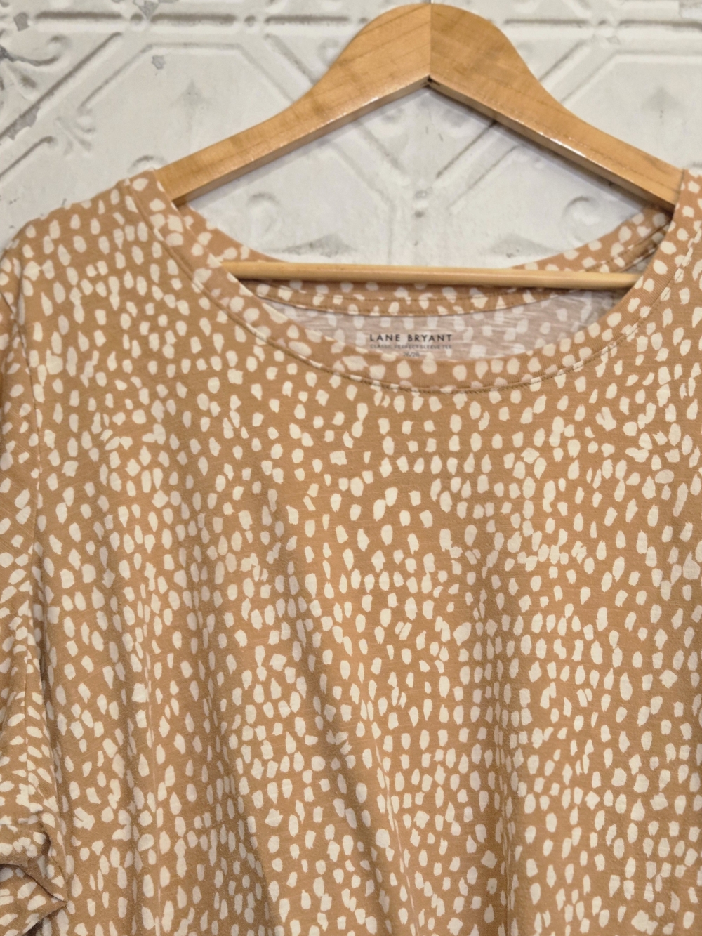 Lane Bryant Short Sleeve Top for Women - plus 26/28 Camel/Cream Speckled Style - Picture 4 of 9